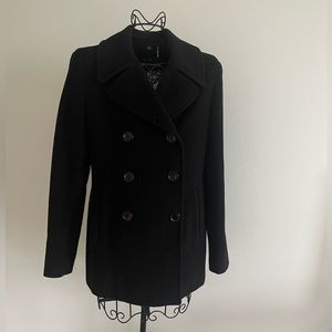 Calvin Klein cashmere and wool double breasted pea coat in black